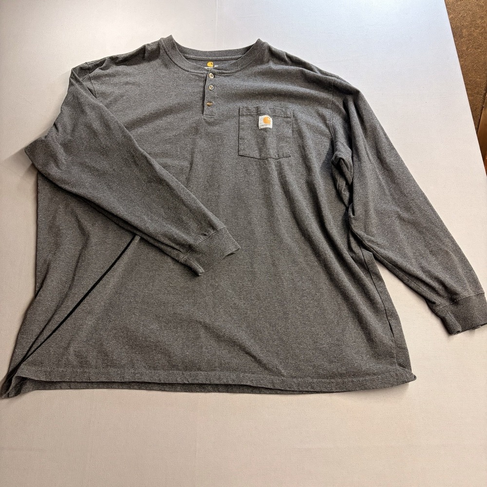 Carhartt Men 3XL Original Fit Henley Shirt Gray Long Sleeve Pocket Workwear K128